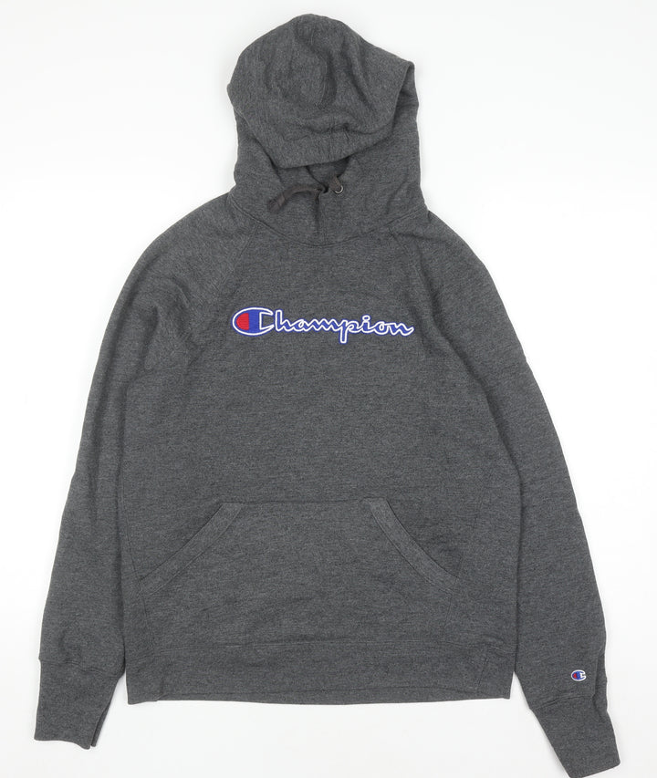 Champion Men's Grey Pullover Hoodie Small Embroidered Logo