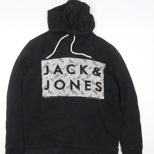 Jack & Jones Men's Black Pullover Hoodie Size M Graphic Print