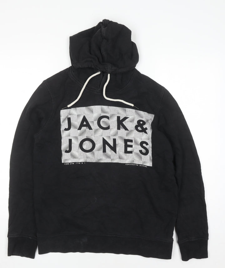 Jack & Jones Men's Black Pullover Hoodie Size M Graphic Print
