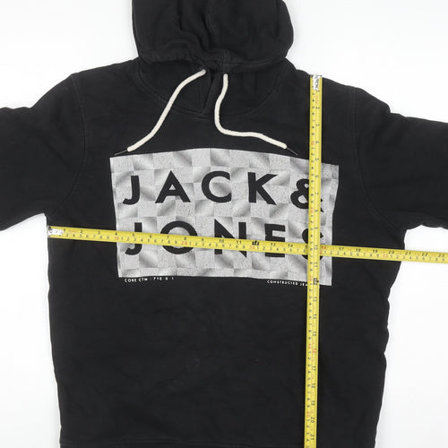 Jack & Jones Men's Black Pullover Hoodie Size M Graphic Print