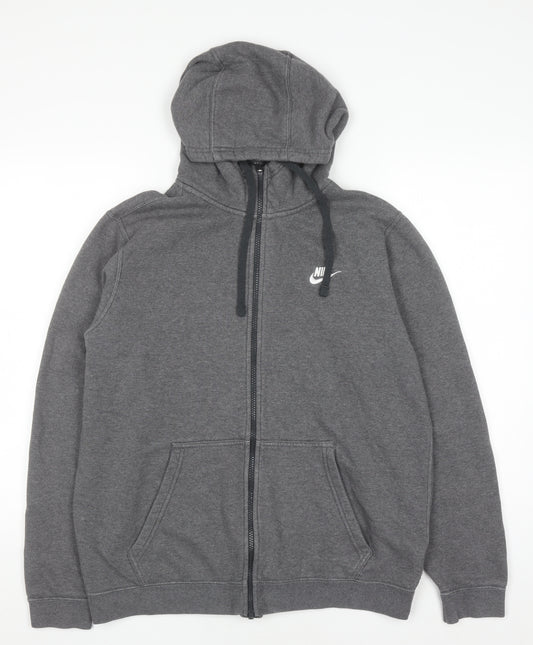 Nike Men's Grey Full Zip Hoodie Medium Regular Fit Cotton Blend