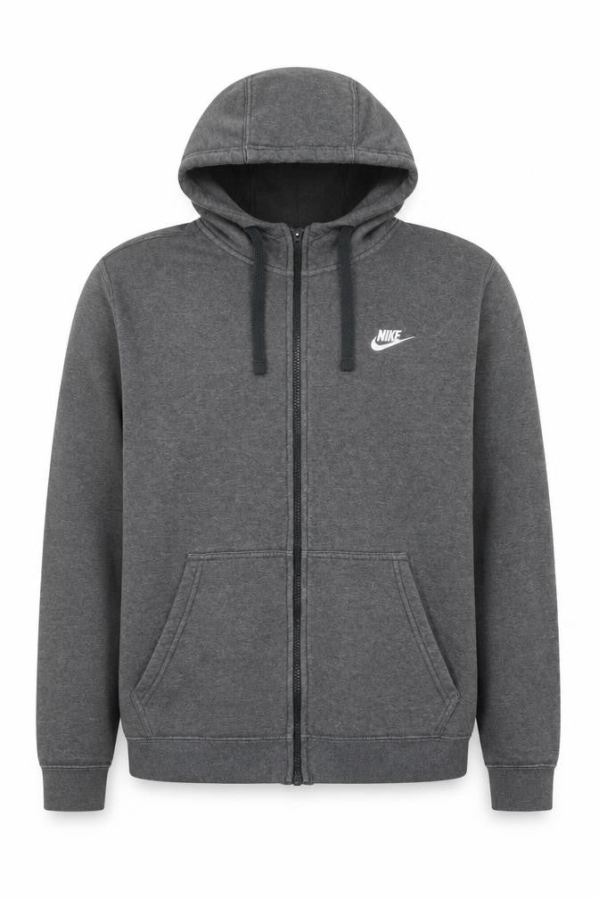 Front view of Nike Men's Grey Full Zip Hoodie Medium Regular Fit Cotton Blend