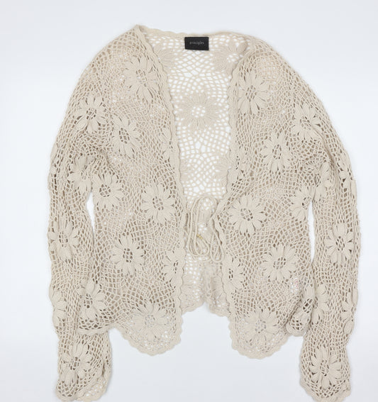Principles Women Beige Crochet Cotton Floral Cardigan Size 16