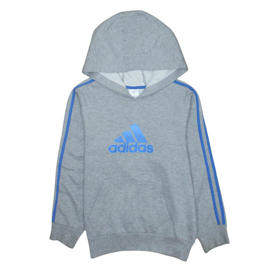 Adidas Boys Grey Pullover Hoodie Size L Sports Graphic Fleece Sweatshirt