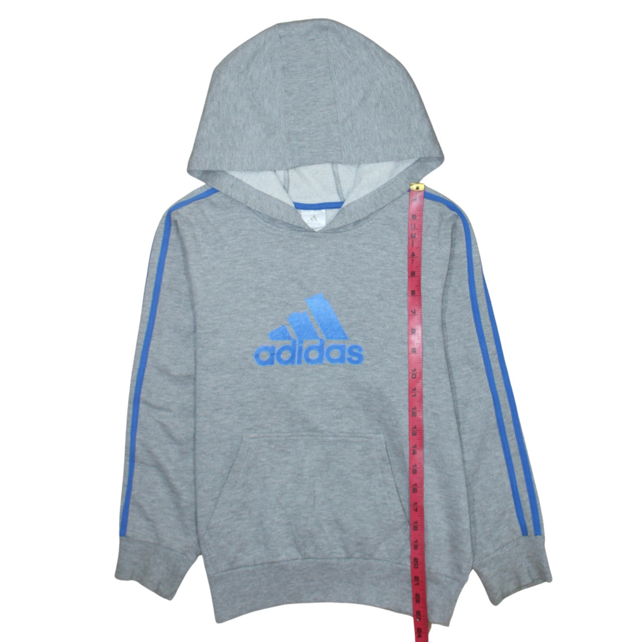 Adidas Boys Grey Pullover Hoodie Size L Sports Graphic Fleece Sweatshirt