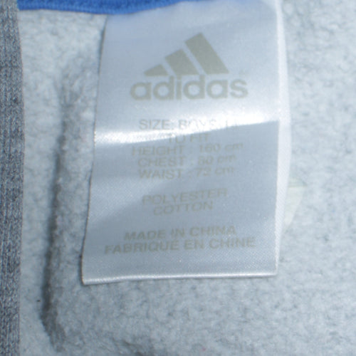 Adidas Boys Grey Pullover Hoodie Size L Sports Graphic Fleece Sweatshirt