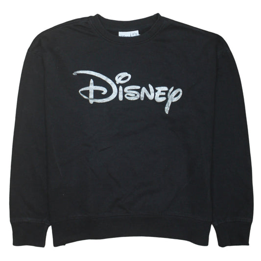 Disney Women’s Black Pullover Sweatshirt UK 10/12 Silver Logo Crew Neck