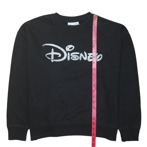 Disney Women’s Black Pullover Sweatshirt UK 10/12 Silver Logo Crew Neck