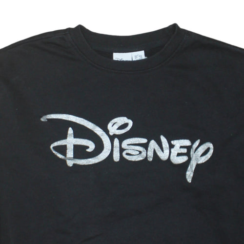 Disney Women’s Black Pullover Sweatshirt UK 10/12 Silver Logo Crew Neck