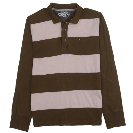 Tommy Hilfiger Men's Brown Striped Long Sleeve Polo Shirt L