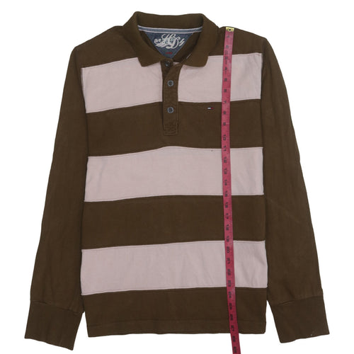 Tommy Hilfiger Men's Brown Striped Long Sleeve Polo Shirt L