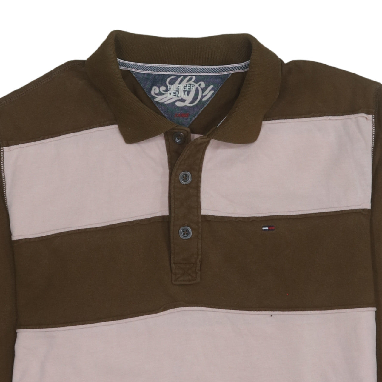 Tommy Hilfiger Men's Brown Striped Long Sleeve Polo Shirt L