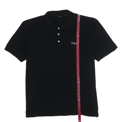 FILA Men's Black Cotton Short Sleeve Polo Shirt Size L
