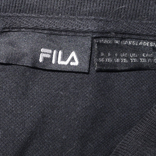 FILA Men's Black Cotton Short Sleeve Polo Shirt Size L