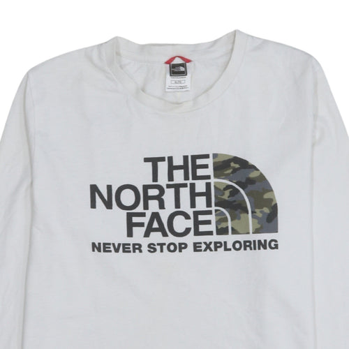 The North Face Boys White Cotton Long Sleeve Logo T-Shirt XL