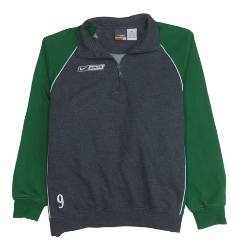 Nike Bauer Men's XL Green Grey 1/4 Zip Sports Sweatshirt