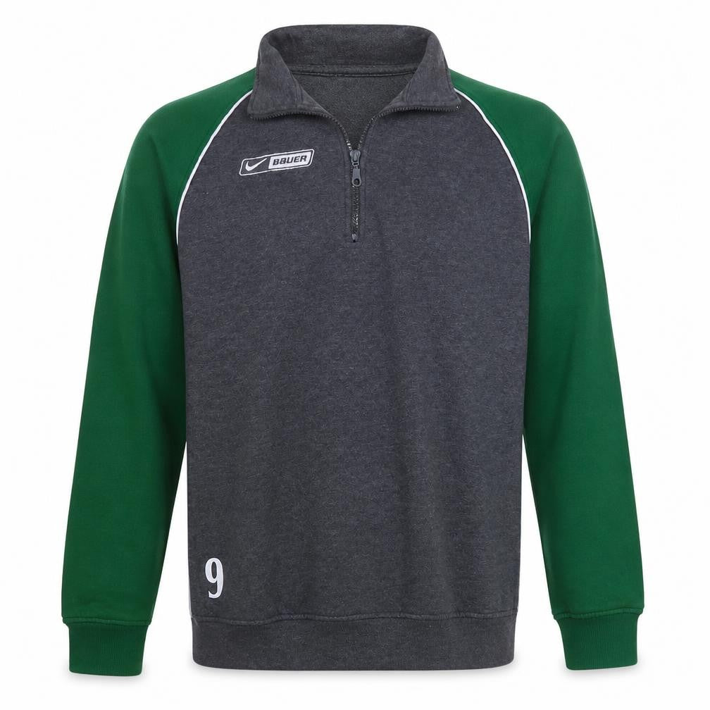 Nike Bauer Men's XL Green Grey 1/4 Zip Sports Sweatshirt