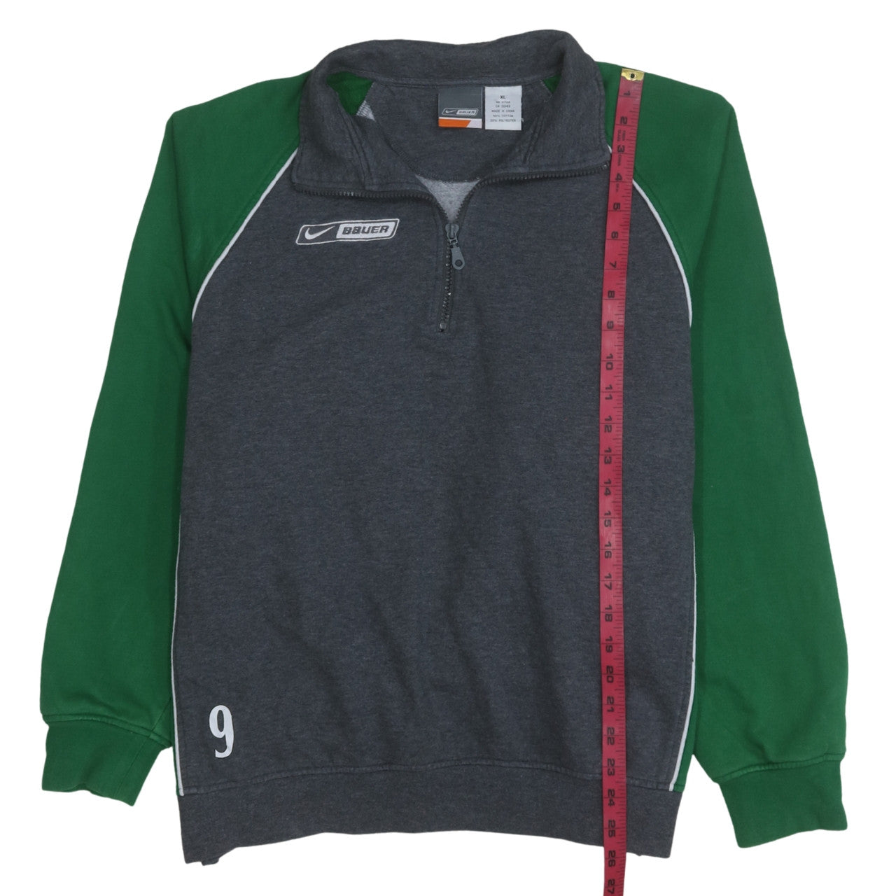 Nike Bauer Men's XL Green Grey 1/4 Zip Sports Sweatshirt