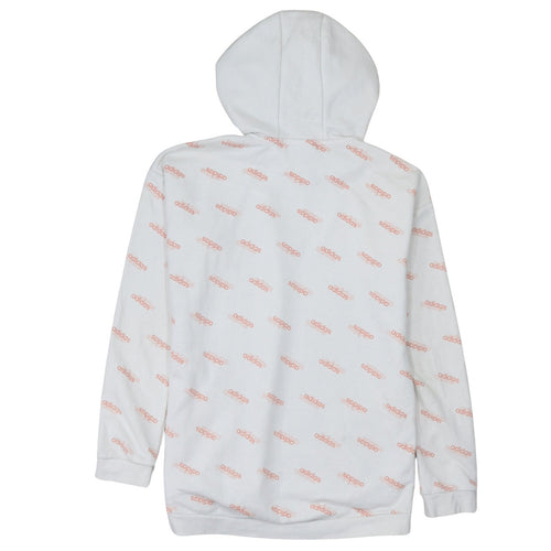 Adidas Womens White Pink Logo Pullover Hoodie XS