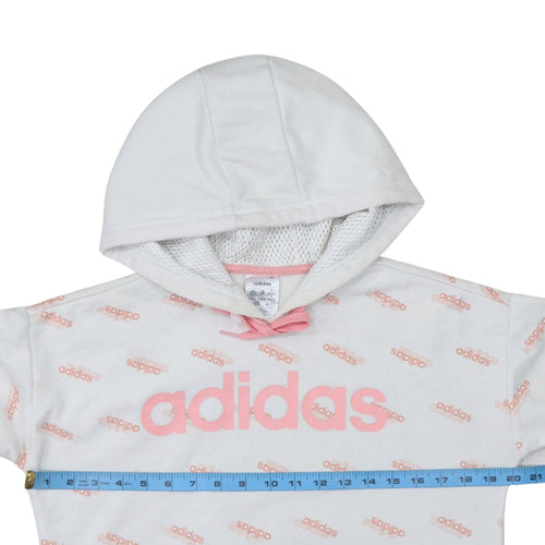 Adidas Womens White Pink Logo Pullover Hoodie XS