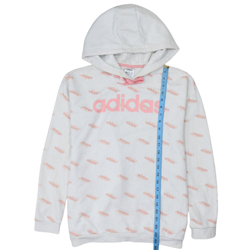 Adidas Womens White Pink Logo Pullover Hoodie XS
