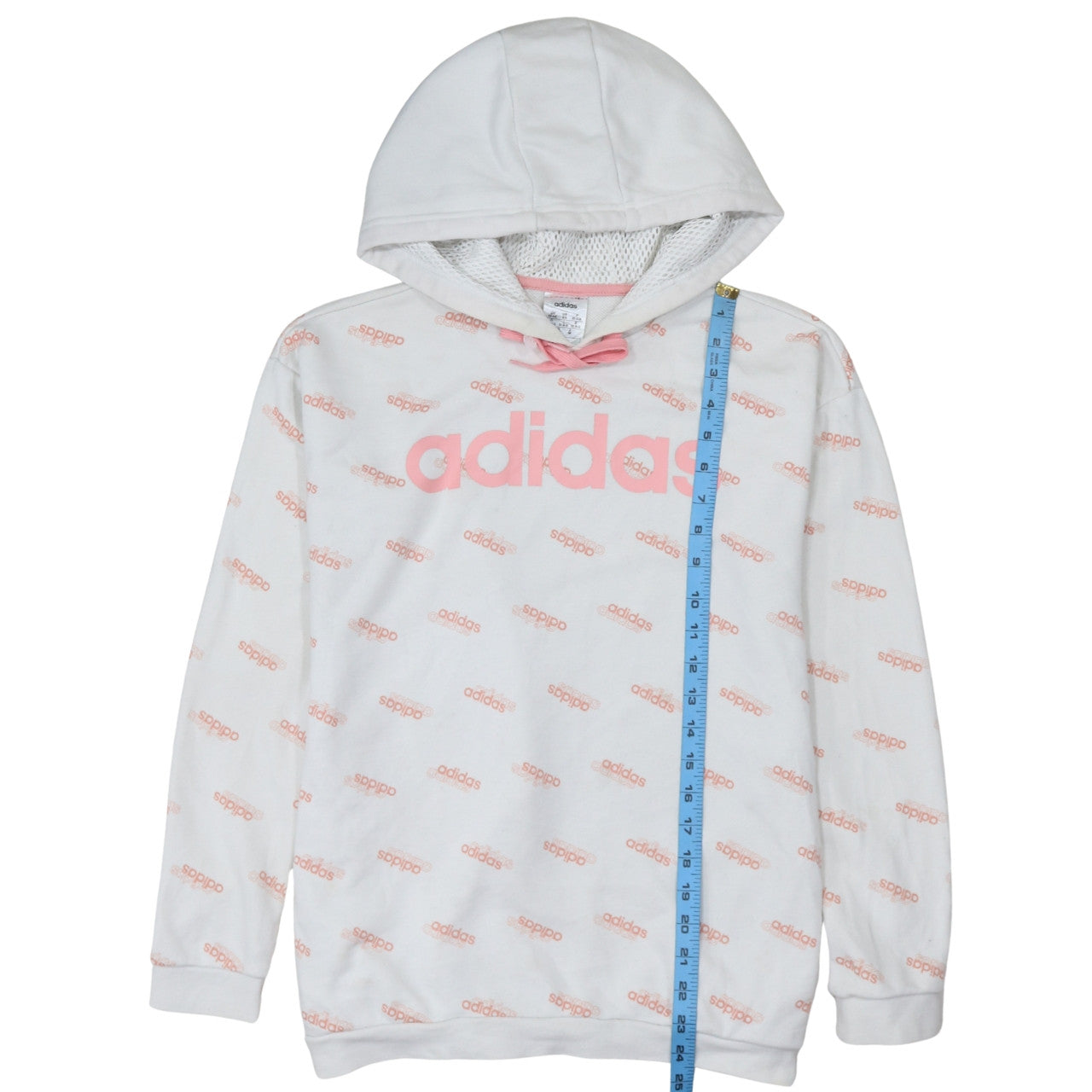 Adidas Womens White Pink Logo Pullover Hoodie XS