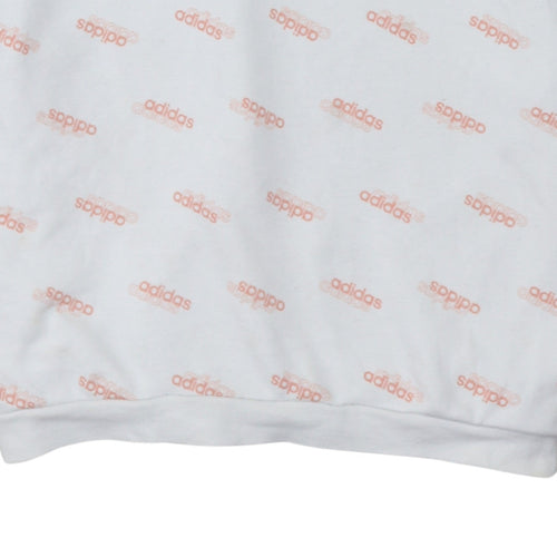 Adidas Womens White Pink Logo Pullover Hoodie XS