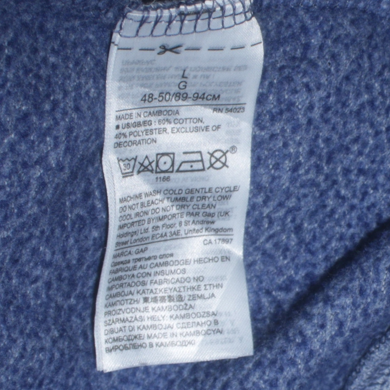 Gap Men Blue Pullover Hoodie L Logo Design Cotton Blend