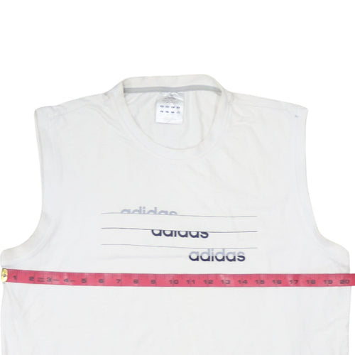 Adidas Men's White Sleeveless Graphic T-Shirt L Cotton Elastane