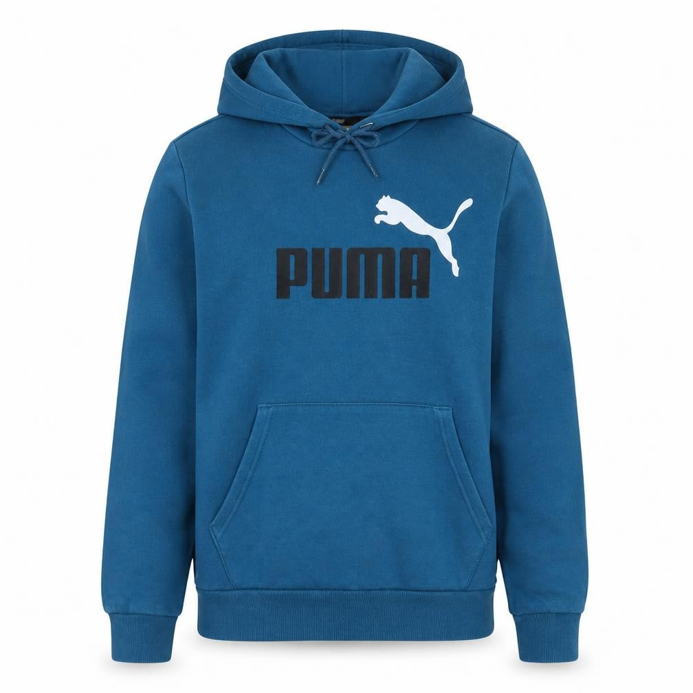 Front view of Puma Men's Blue Pullover Hoodie Small Graphic Logo Sportswear