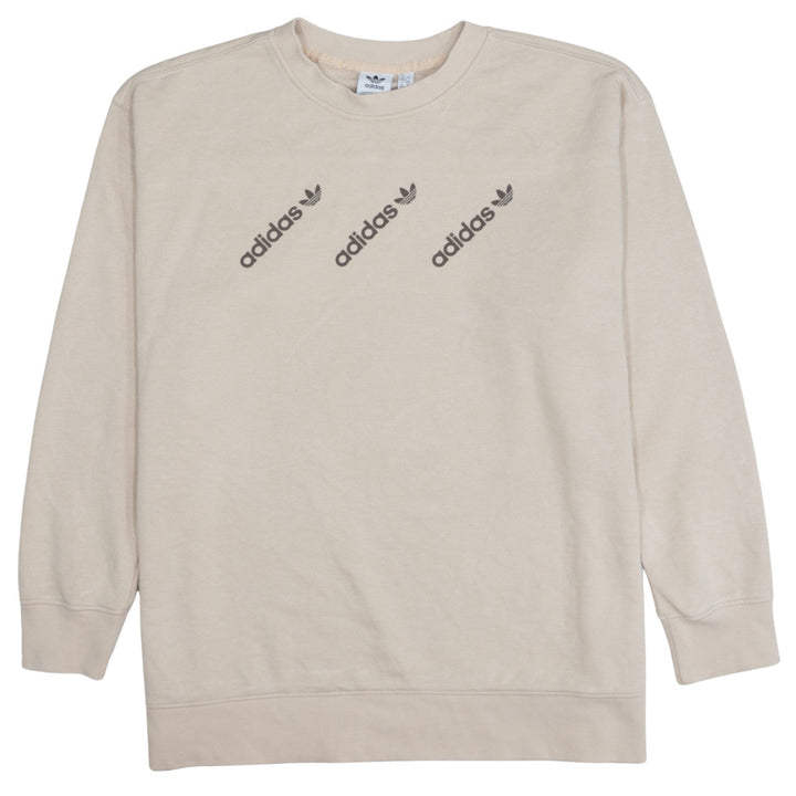 Adidas Women Beige 1X Pullover Sweatshirt with Logo Print