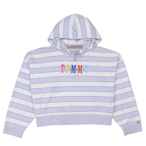Tommy Jeans Womens Lilac Striped Pullover Hoodie Size L Cotton