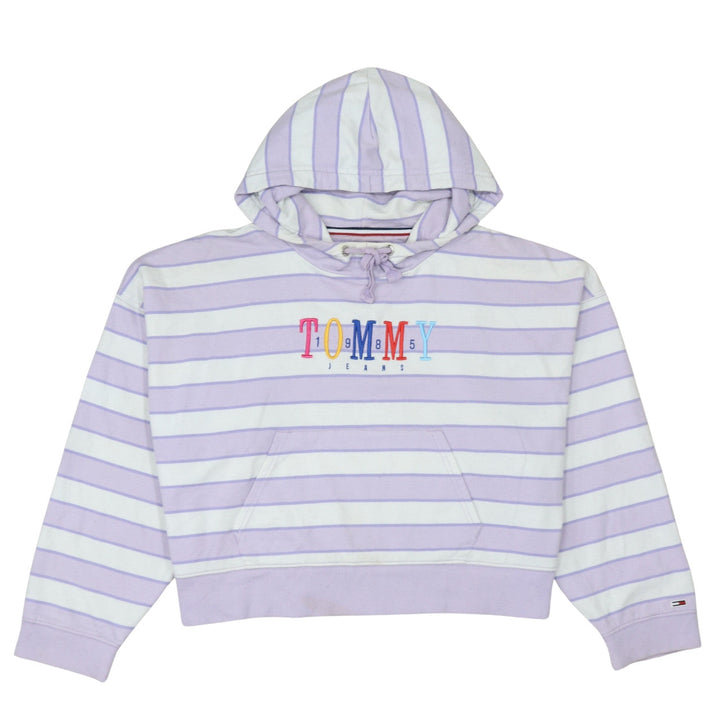 Tommy Jeans Womens Lilac Striped Pullover Hoodie Size L Cotton
