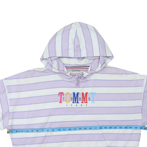 Tommy Jeans Womens Lilac Striped Pullover Hoodie Size L Cotton