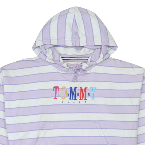 Tommy Jeans Womens Lilac Striped Pullover Hoodie Size L Cotton
