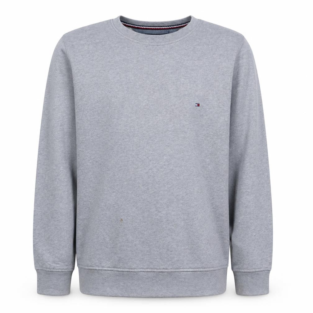 Front view of Tommy Hilfiger Men’s Grey XL Crew Neck Cotton Pullover Sweatshirt