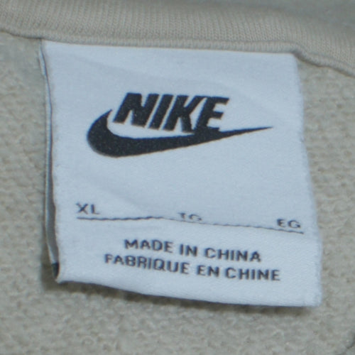 Nike Men's Beige XL Pullover Hoodie with Logo and Kangaroo Pocket