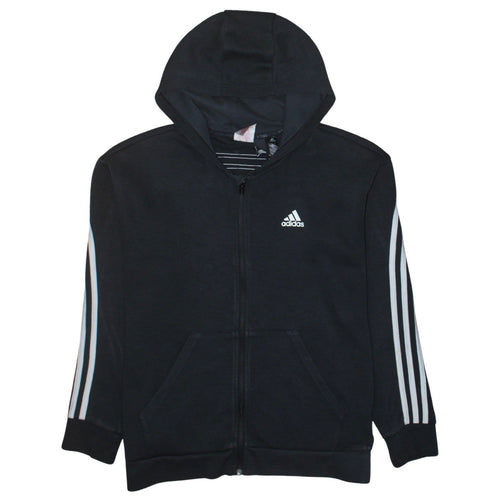 Adidas Teens Black Full Zip Hoodie L Sportswear Logo Sweatshirt