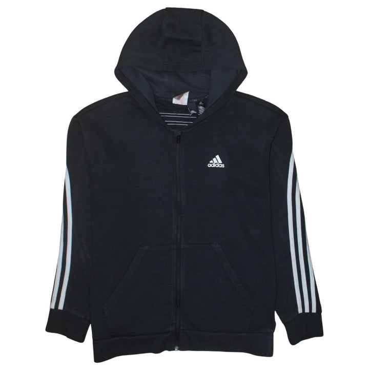 Adidas Teens Black Full Zip Hoodie L Sportswear Logo Sweatshirt