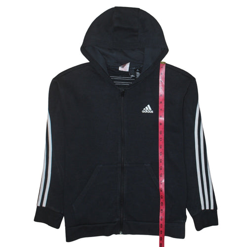 Adidas Teens Black Full Zip Hoodie L Sportswear Logo Sweatshirt
