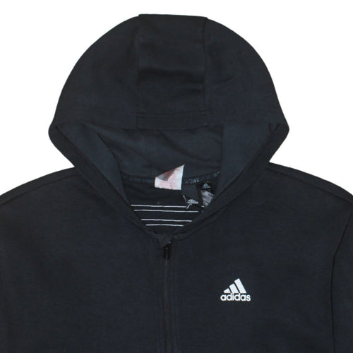 Adidas Teens Black Full Zip Hoodie L Sportswear Logo Sweatshirt