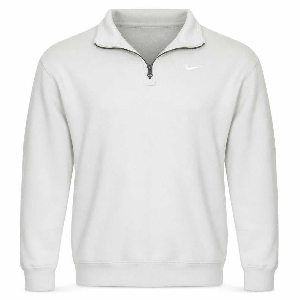 Front view of Nike Men's White 1/4 Zip Fleece Sweatshirt Small