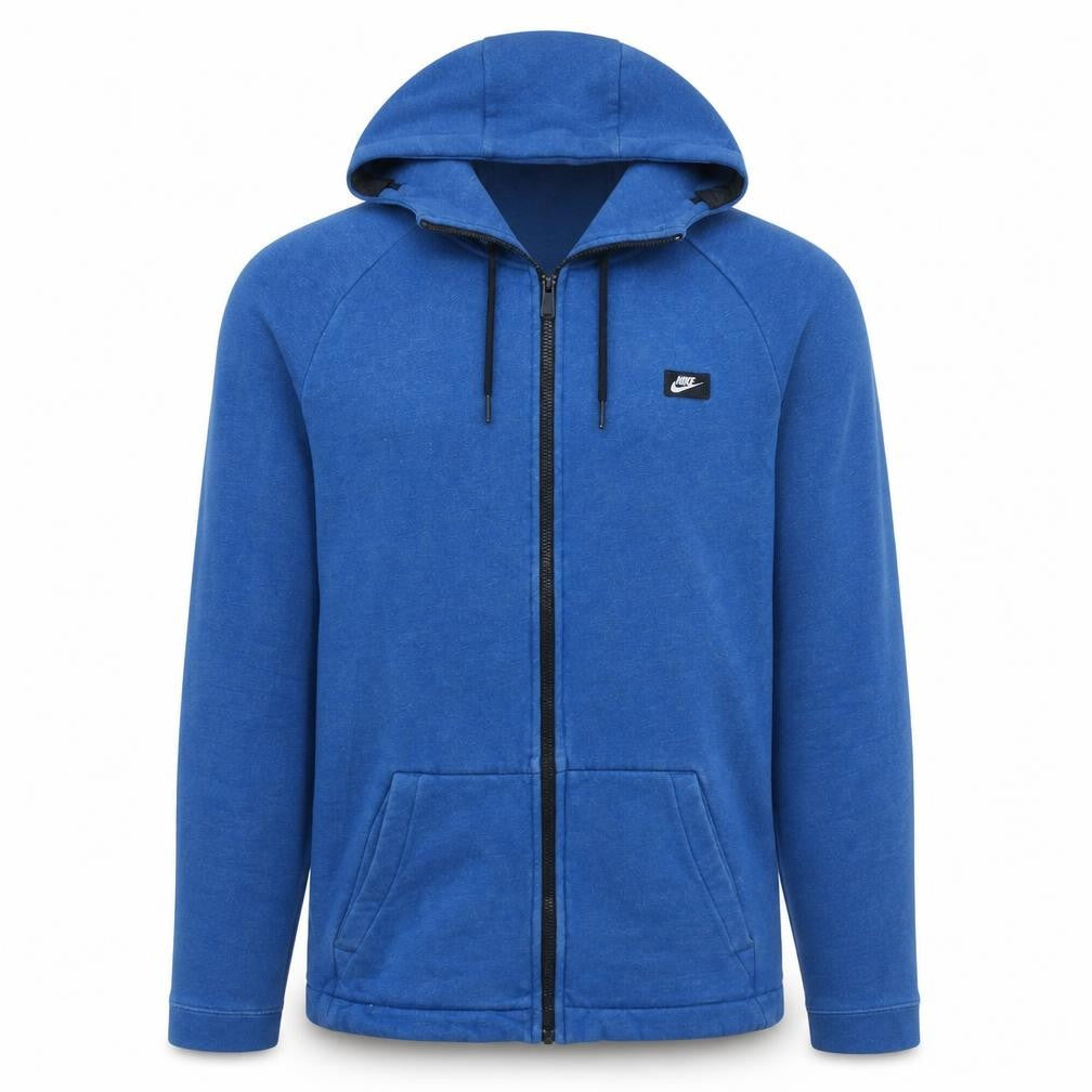 Front view of Nike Men's Blue Full Zip Hoodie, size M, Cotton Blend