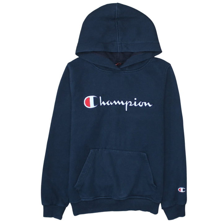 Champion Teens Blue Pullover Hoodie M Embroidered Logo Fleece