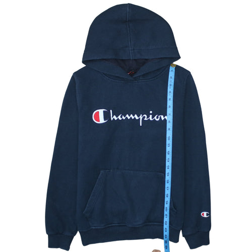 Champion Teens Blue Pullover Hoodie M Embroidered Logo Fleece
