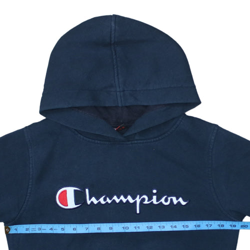 Champion Teens Blue Pullover Hoodie M Embroidered Logo Fleece