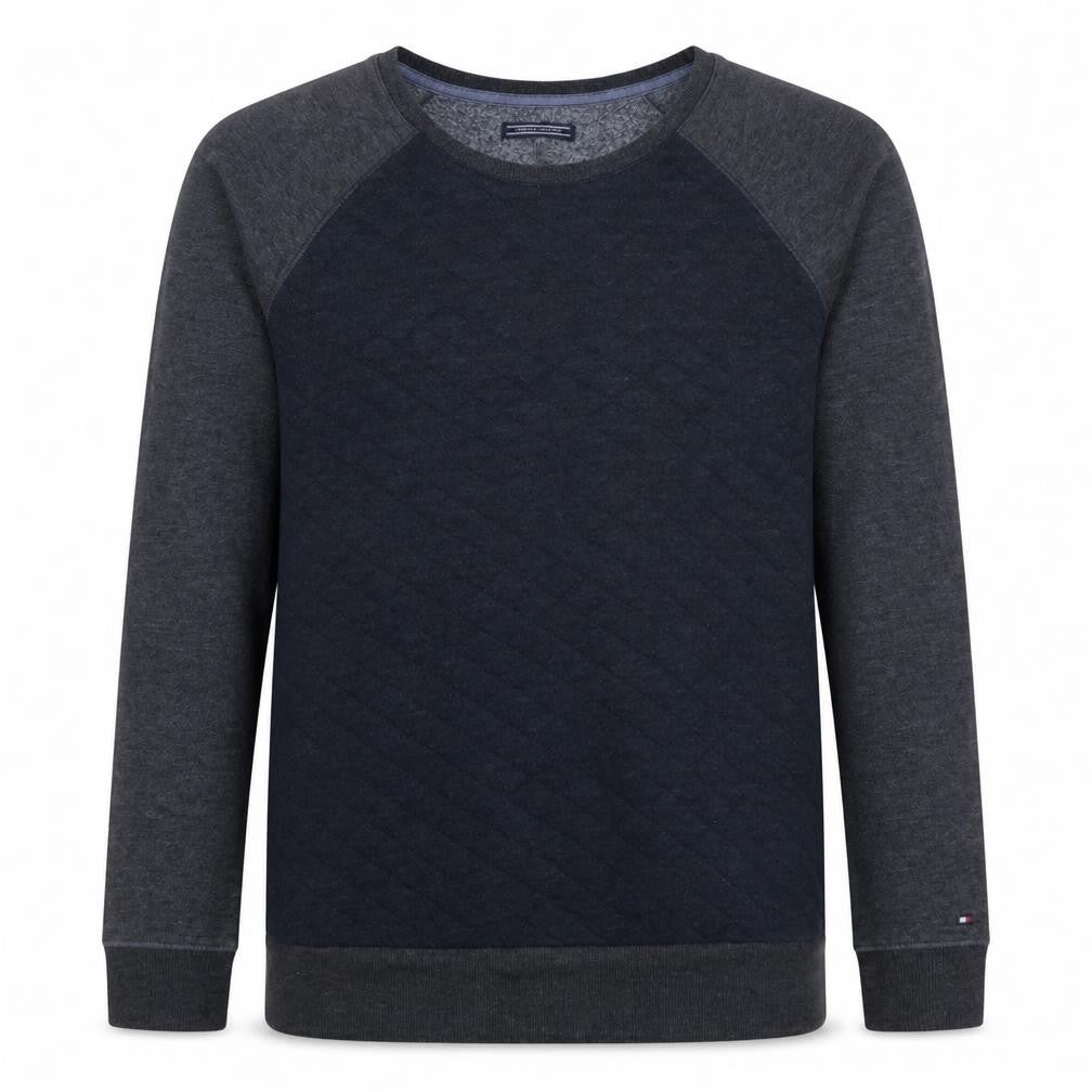 Front view of Tommy Hilfiger Men’s Grey Quilted Crew Neck Sweatshirt M