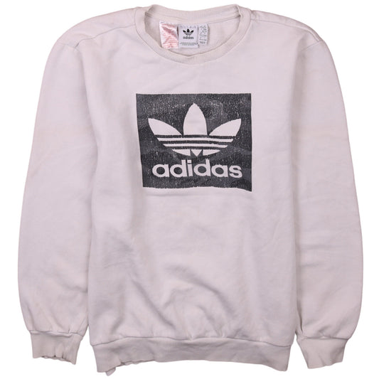 Adidas Boys White XL Sweatshirt with Trefoil Logo and Crew Neck