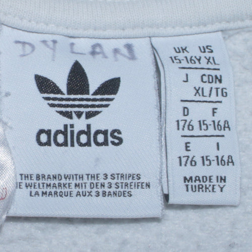 Adidas Boys White XL Sweatshirt with Trefoil Logo and Crew Neck