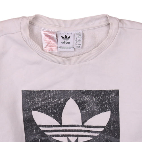 Adidas Boys White XL Sweatshirt with Trefoil Logo and Crew Neck